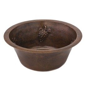 16" Round Copper Prep Sink w/ Grapes and 3.5" Drain Opening
