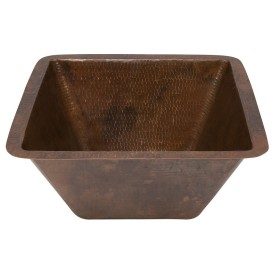 15&quot; Square Hammered Copper Bar/Prep Sink w/ 3.5&quot; Drain Opening