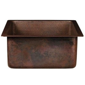 16" Square Hammered Copper Bar/Prep Sink w/ 3.5" Drain Opening