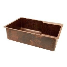 33" Hammered Copper Single Basin Kitchen Sink w/ Space For Faucet