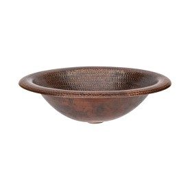 18&quot; Wide Rim Oval Self Rimming Hammered Copper Bathroom Sink