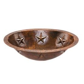 19&quot; Oval Star Under Counter Hammered Copper Bathroom Sink