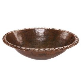 19" Oval Roped Rim Self Rimming Hammered Copper Sink
