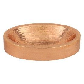 17" Compact Oval Skirted Vessel Hammered Copper Sink in Polished Copper