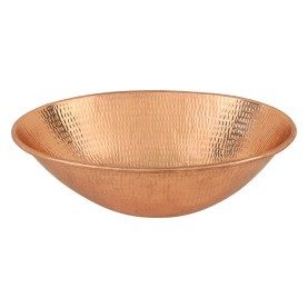 17&quot; Oval Wired Rim Vessel Hammered Copper Sink in Polished Copper