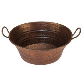 16" Oval Bucket Vessel Hammered Copper Sink with Handles