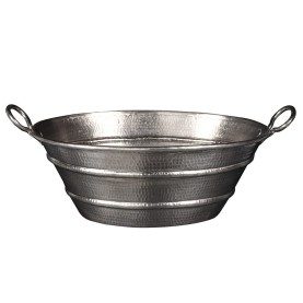 16" Oval Bucket Vessel Hammered Copper Sink with Handles in Nickel