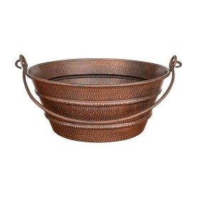 16" Round Bucket Vessel Hammered Copper Sink with Handles