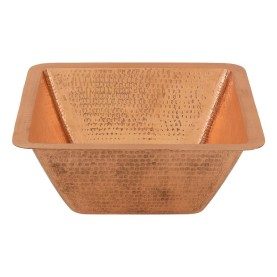 15&quot; Square Hammered Copper Bar/Prep Sink w/ 2&quot; Drain Opening in Polished Copper