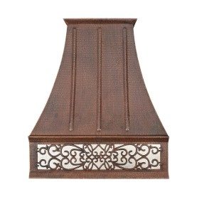 Custom 30” Hand Hammered Copper Wall Mounted  Range Hood with Nickel Background Scroll Design