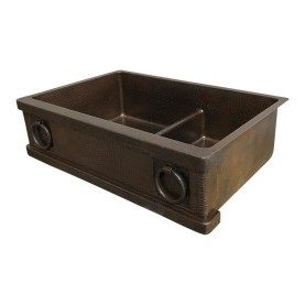 Custom 33&quot; Hammered Copper 60/40 Apron Front Kitchen Sink with Short Divider