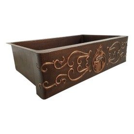 Custom 33&quot; Hammered Copper 75/25 Apron Front Kitchen Sink