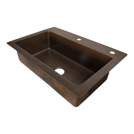 Custom 33" Hammered Copper Single Bowl Traditional Kitchen Sink