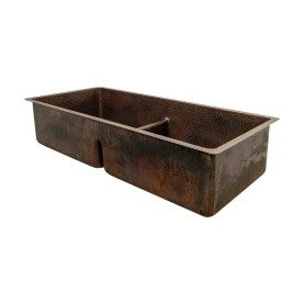 Custom 42" Hammered Copper Traditional Kitchen Sink with Short Divider