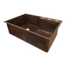 Custom 33" Hammered Copper Single Basin Kitchen Sink with Space for Faucet