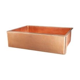 Custom 33&quot; Hammered Copper Apron Front Single Basin Kitchen Sink in Polished Copper