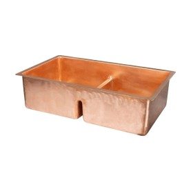 Custom 33" Smooth Copper 50/50 Double Basin Kitchen Sink with Short 5" Divider