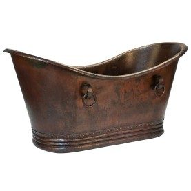 72&quot; Hammered Copper Double Slipper Bathtub With Rings