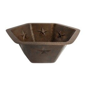 Custom 15.5&quot; Hammered Copper Hexagon Bathroom Sink with Star Design