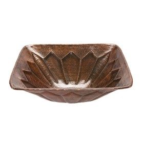 Custom 16" Square Feathered Vessel Hammered Copper Sink