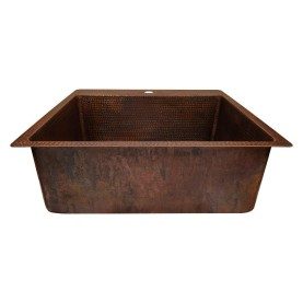 Custom 25&quot; Rectangle Hammered Copper Bar/Prep Sink with Single Faucet Hole