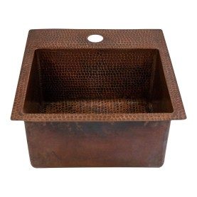 Custom 15&quot; Square Hammered Copper Bar/Prep Sink with 2&quot; Drain Opening and Ledge for Faucet