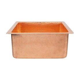 Custom 16&quot; Square Hammered Copper Bar/Prep Sink in Polished Copper