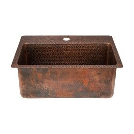 Custom 21&quot; Rectangle Hand Hammered Copper Bar/Prep Sink w/ 2&quot; Drain Opening and Back Faucet Ledge